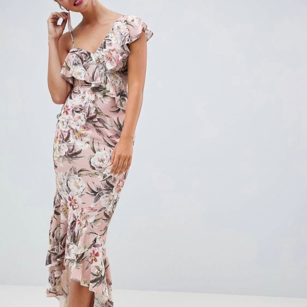 ASOS DESIGN Floral Print Ruffle Maxi Dress